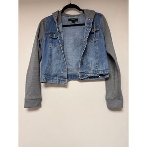 Forever 21 Denim‎ Jacket Hoodie Gray Long Sleeves Jean Jacket Medium